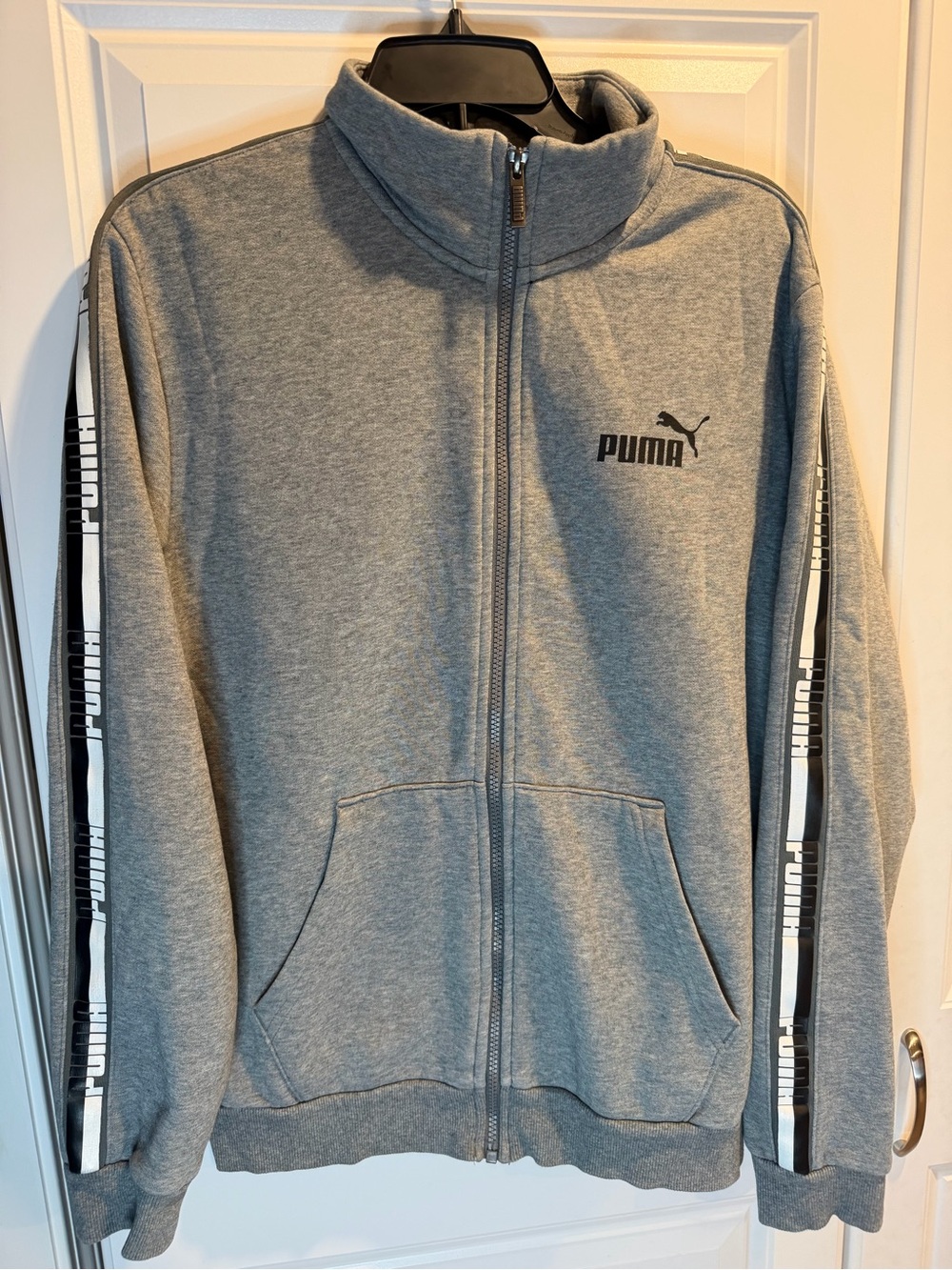 Puma Men's Full-Zip Track Jacket Gray with Taped Logo Sleeves Size M